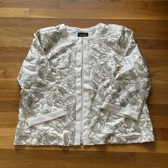 Bob Mackie 3/4 Sleeve Sequin Knit Open Jacket Top XL - Picture 1 of 6